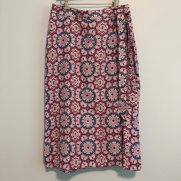 Loft Mosaic Midi Wrap Skirt Linen Blend Size 14 - Picture 2 of 8